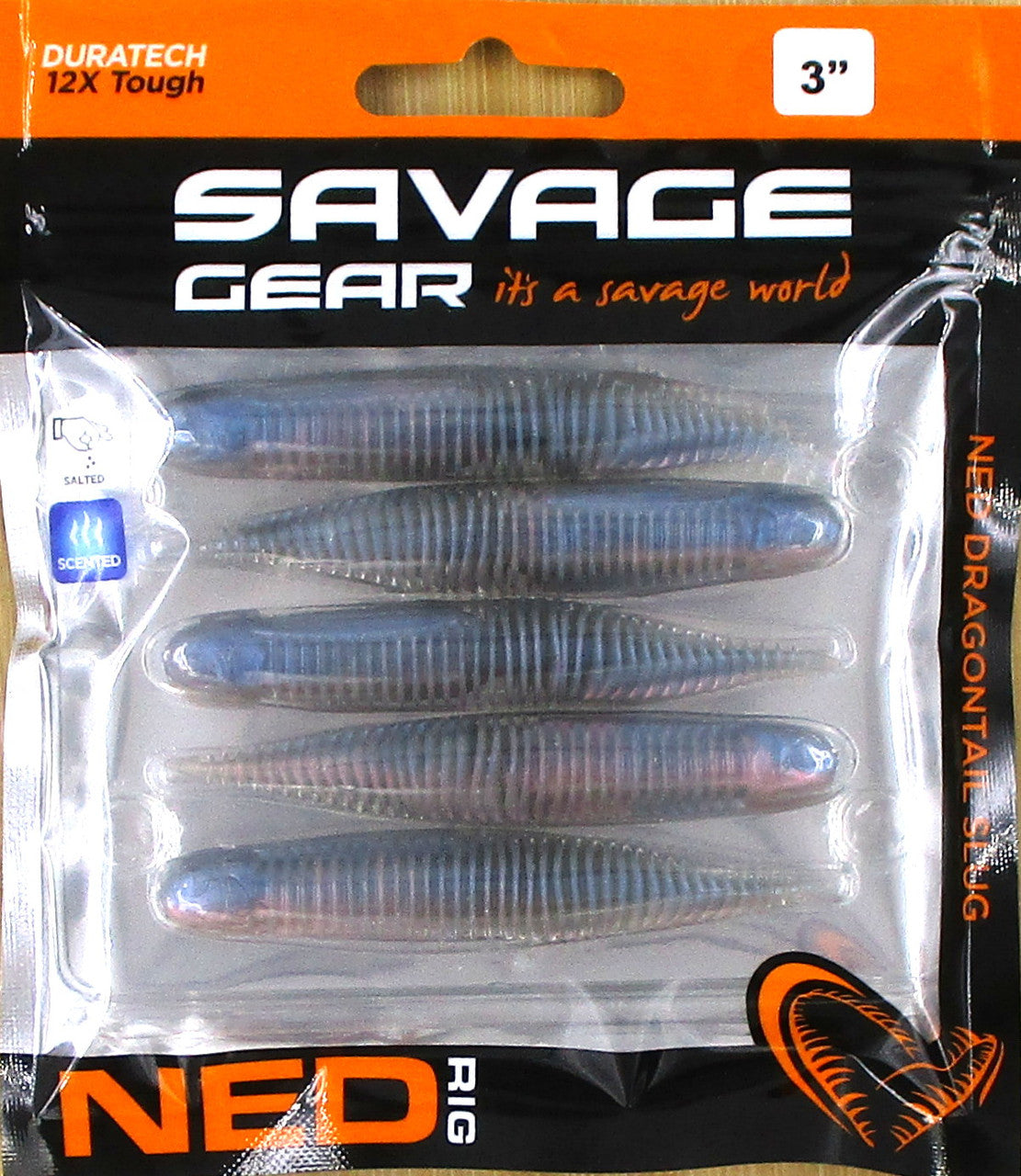 Packs Savage Gear 3" Ned Rig Dragon tail Slug LB Pro Blue Red Pearl