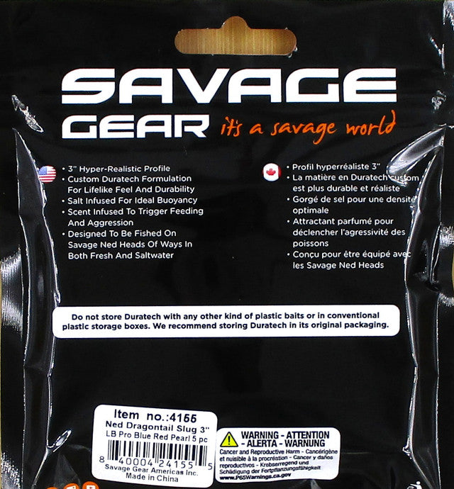 Packs Savage Gear 3" Ned Rig Dragon tail Slug LB Pro Blue Red Pearl